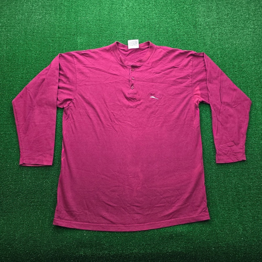 Vintage 90s Reebok Classic Henley Shirt Mens XL Maroon Long Sleeve Classic Logo